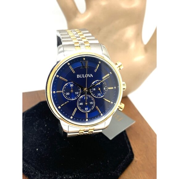 Bulova Men's Watch 98A274 Quartz Chronograph Blue Dial Two Tone Stainless Steel - Picture 13 of 14